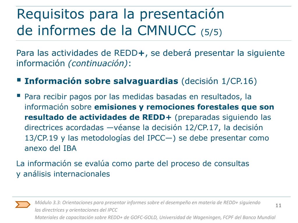 Requisitos para la presentación de informes de la CMNUCC (5/5)
