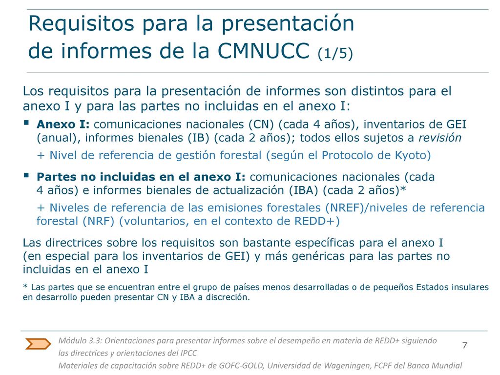 Requisitos para la presentación de informes de la CMNUCC (1/5)