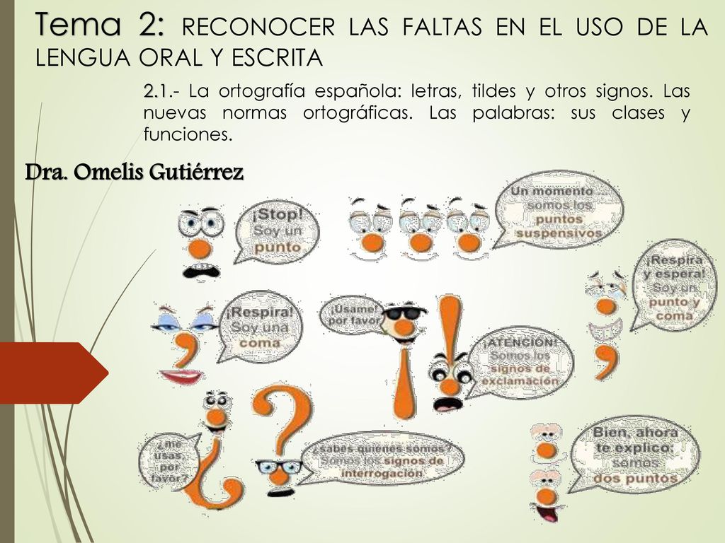 Tema 2: RECONOCER LAS FALTAS EN EL USO DE LA LENGUA ORAL Y ESCRITA