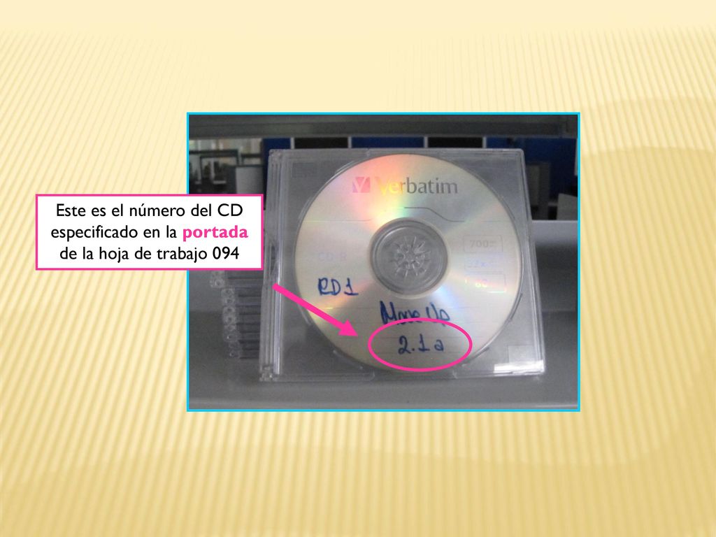 Este es el número del CD especificado en la portada de la hoja de trabajo 094