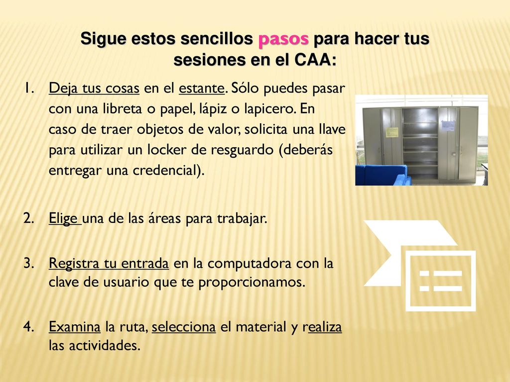 Sigue estos sencillos pasos para hacer tus sesiones en el CAA: