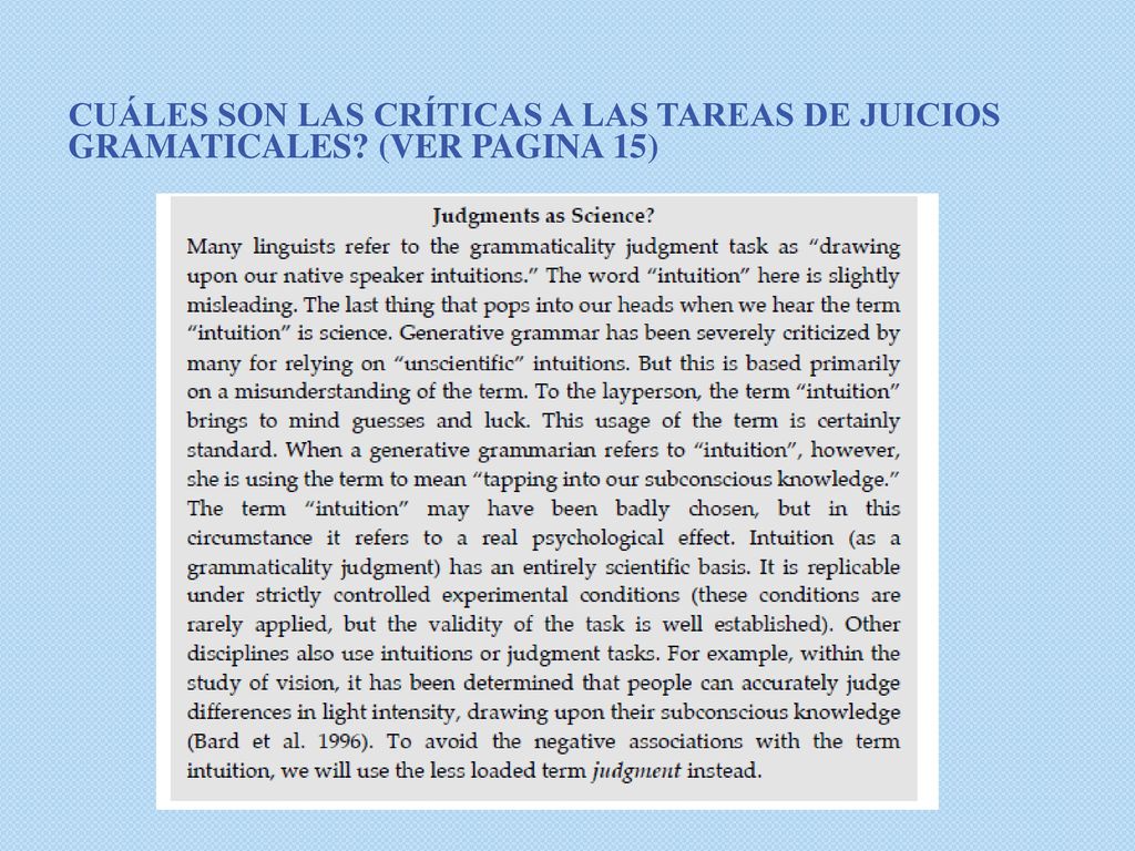 Cuáles son las críticas a las tareas de juicios gramaticales