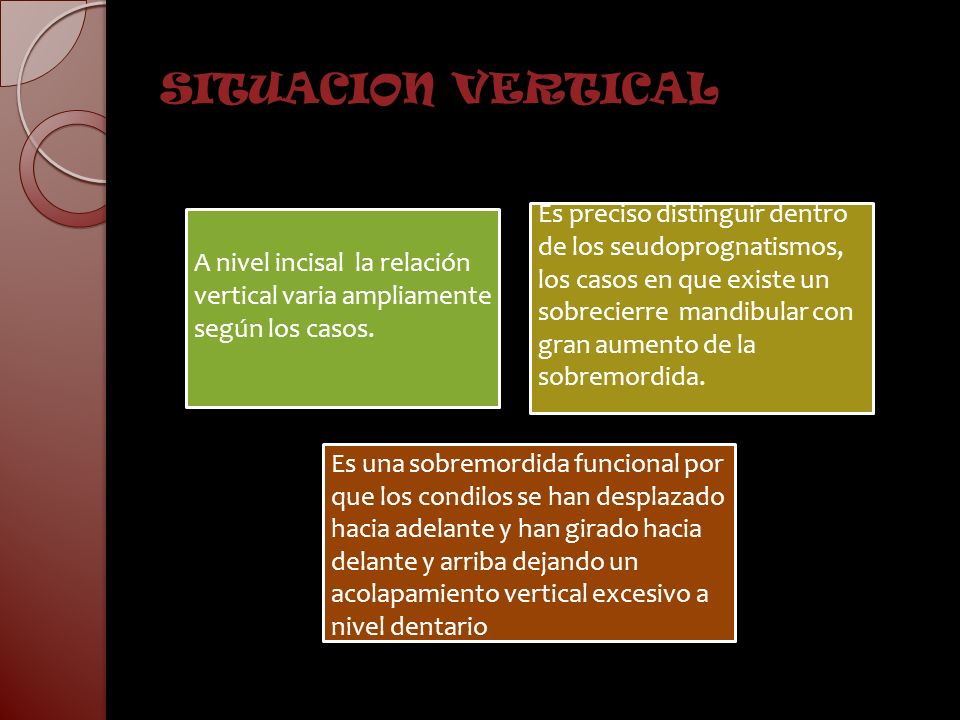 SITUACION VERTICAL A nivel incisal la relación vertical varia ampliamente según los casos.