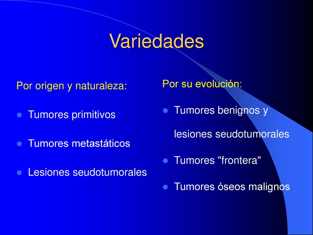 Variedades Por origen y naturaleza: Tumores primitivos