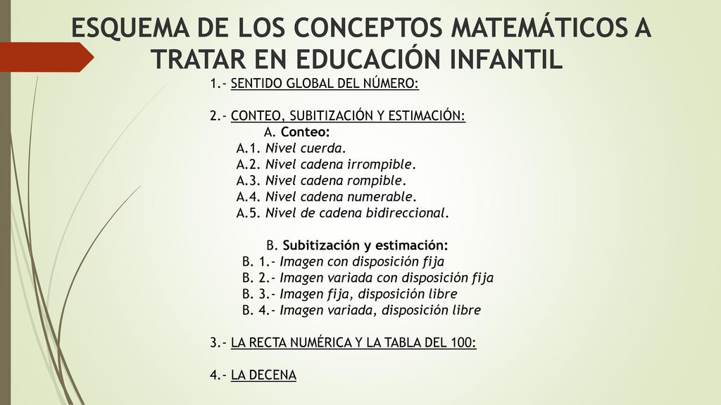 ESQUEMA DE LOS CONCEPTOS MATEMÁTICOS A TRATAR EN EDUCACIÓN INFANTIL