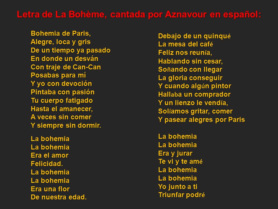 Letra de La Bohème, cantada por Aznavour en español: