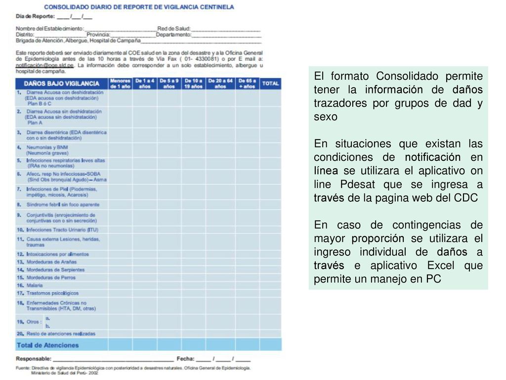El formato Consolidado permite tener la información de daños trazadores por grupos de dad y sexo