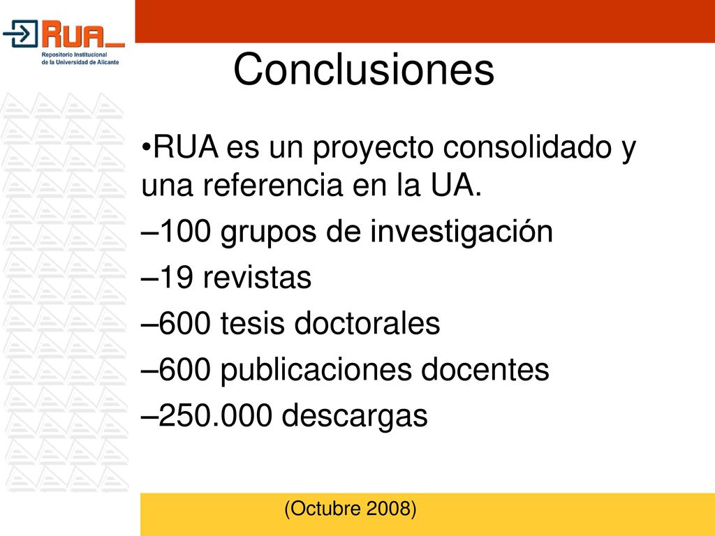 Conclusiones RUA es un proyecto consolidado y una referencia en la UA.