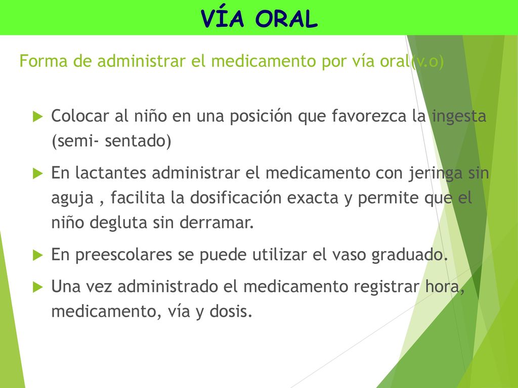 Forma de administrar el medicamento por vía oral(v.o)