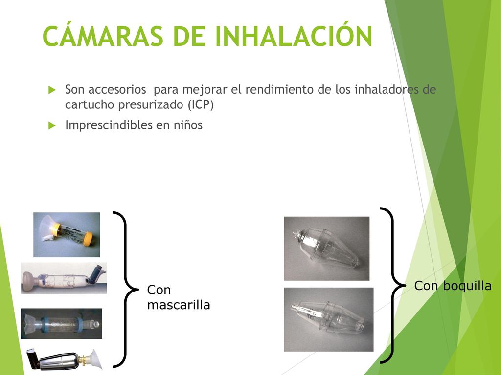 CÁMARAS DE INHALACIÓN Son accesorios para mejorar el rendimiento de los inhaladores de cartucho presurizado (ICP)