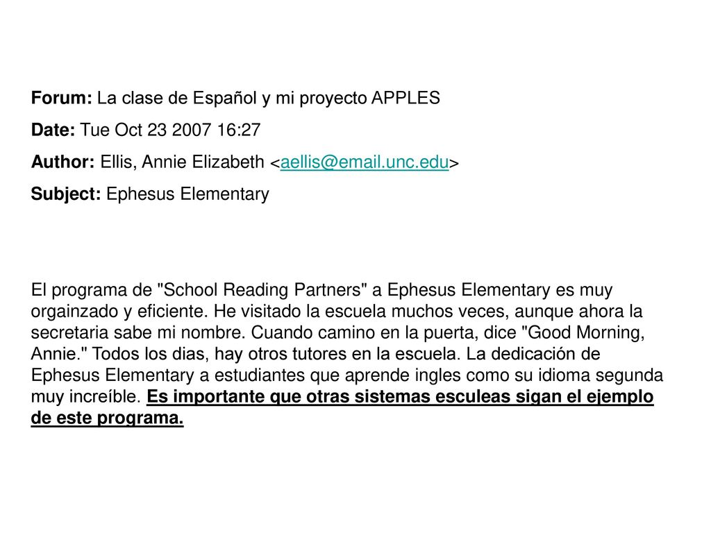 Forum: La clase de Español y mi proyecto APPLES
