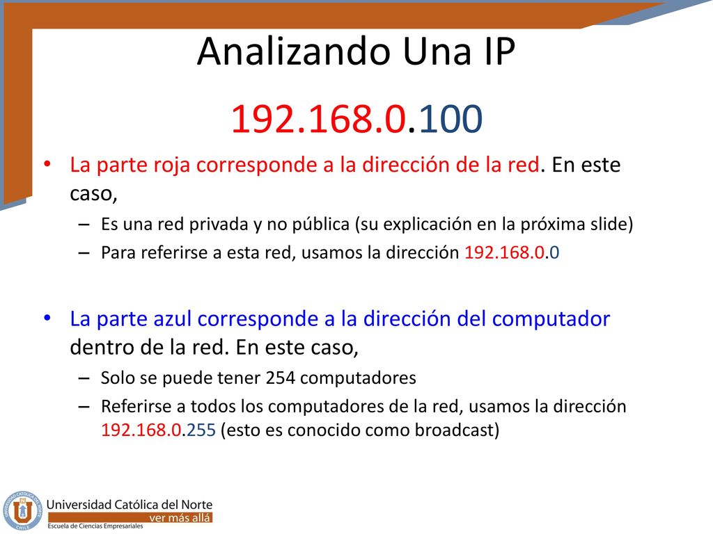 Analizando Una IP La parte roja corresponde a la dirección de la red. En este caso,