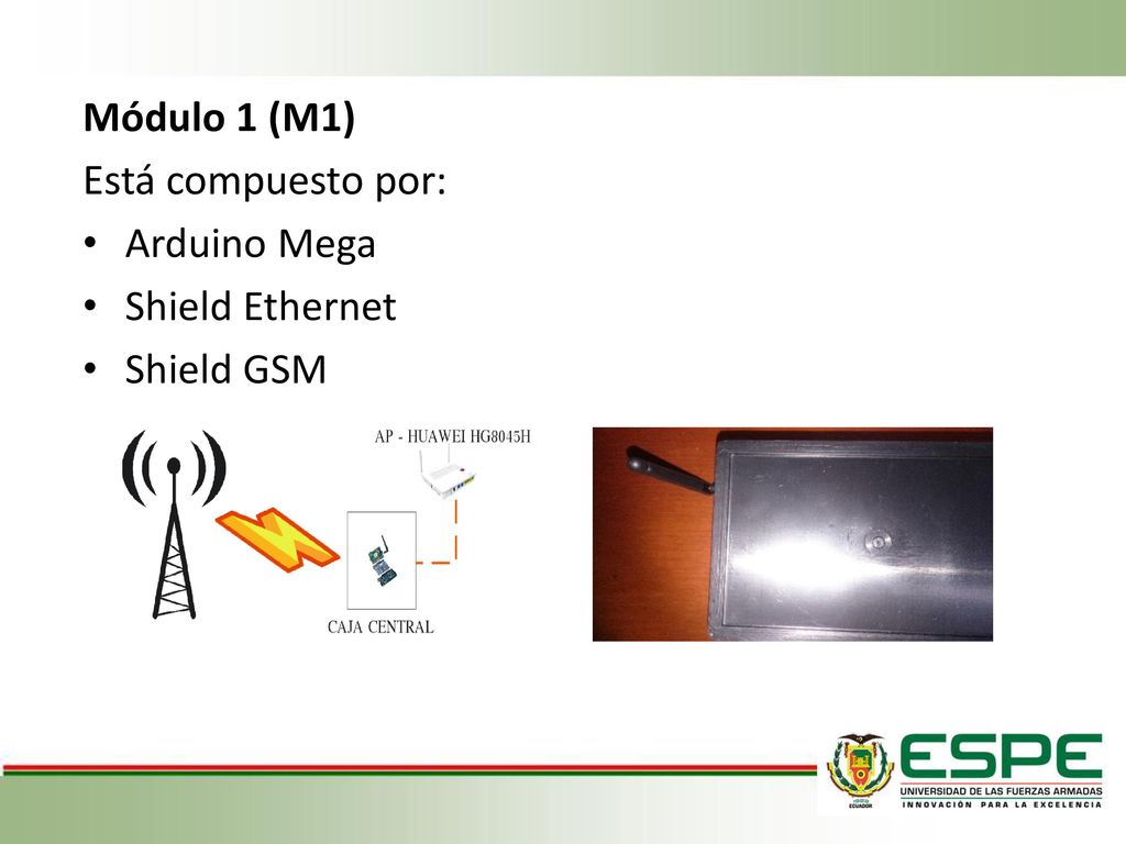 Módulo 1 (M1) Está compuesto por: Arduino Mega Shield Ethernet Shield GSM