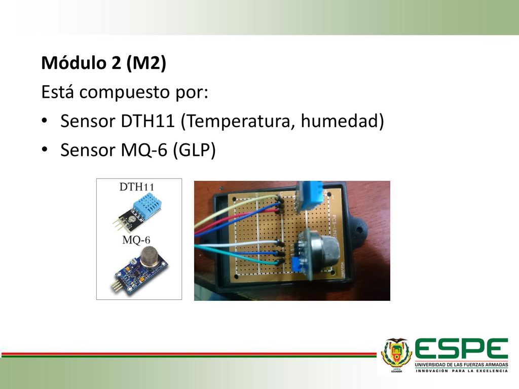 Módulo 2 (M2) Está compuesto por: Sensor DTH11 (Temperatura, humedad) Sensor MQ-6 (GLP)