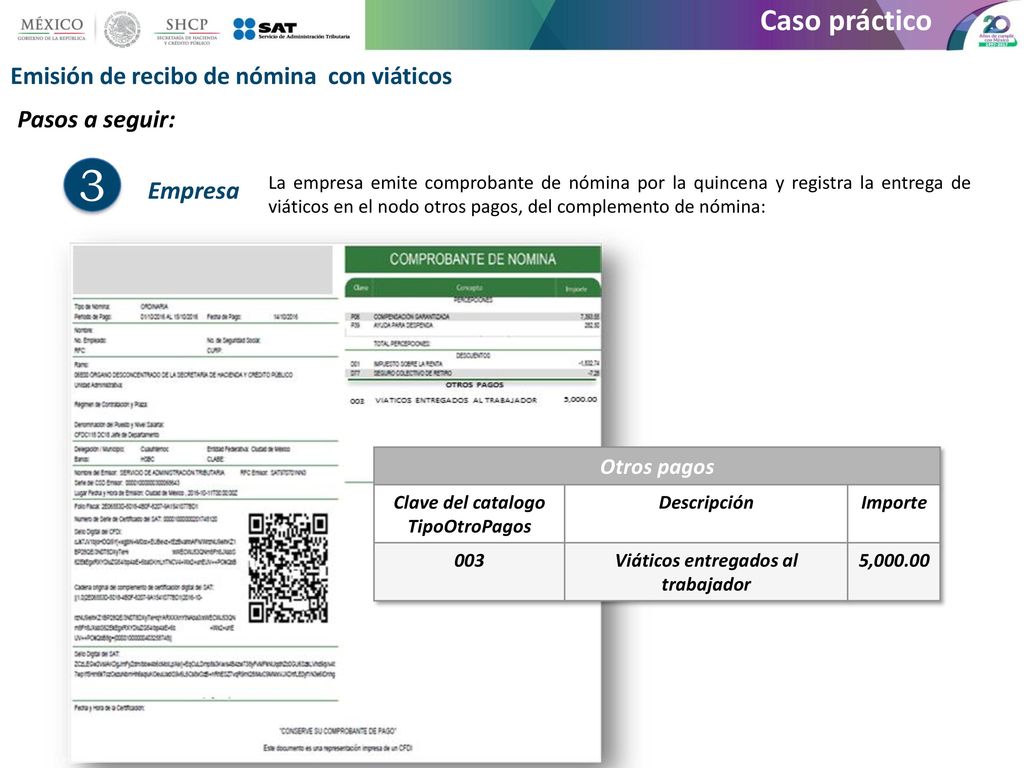 Clave del catalogo TipoOtroPagos Viáticos entregados al trabajador