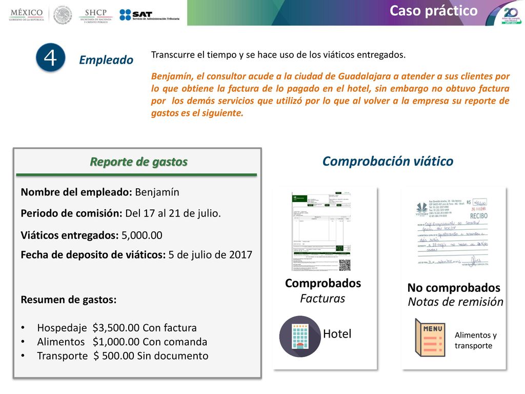 4 Caso práctico Comprobación viático Empleado Reporte de gastos