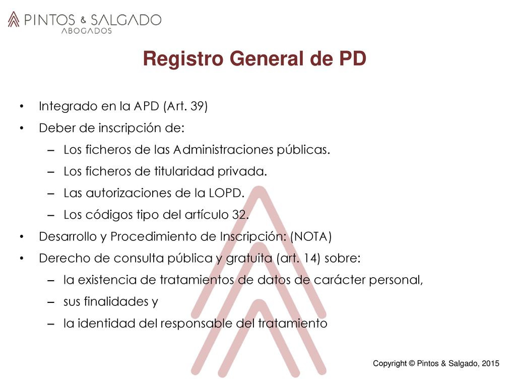 Registro General de PD Integrado en la APD (Art. 39)
