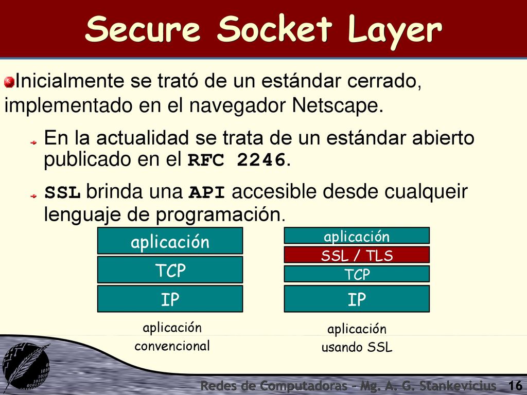 Secure Socket Layer Inicialmente se trató de un estándar cerrado, implementado en el navegador Netscape.