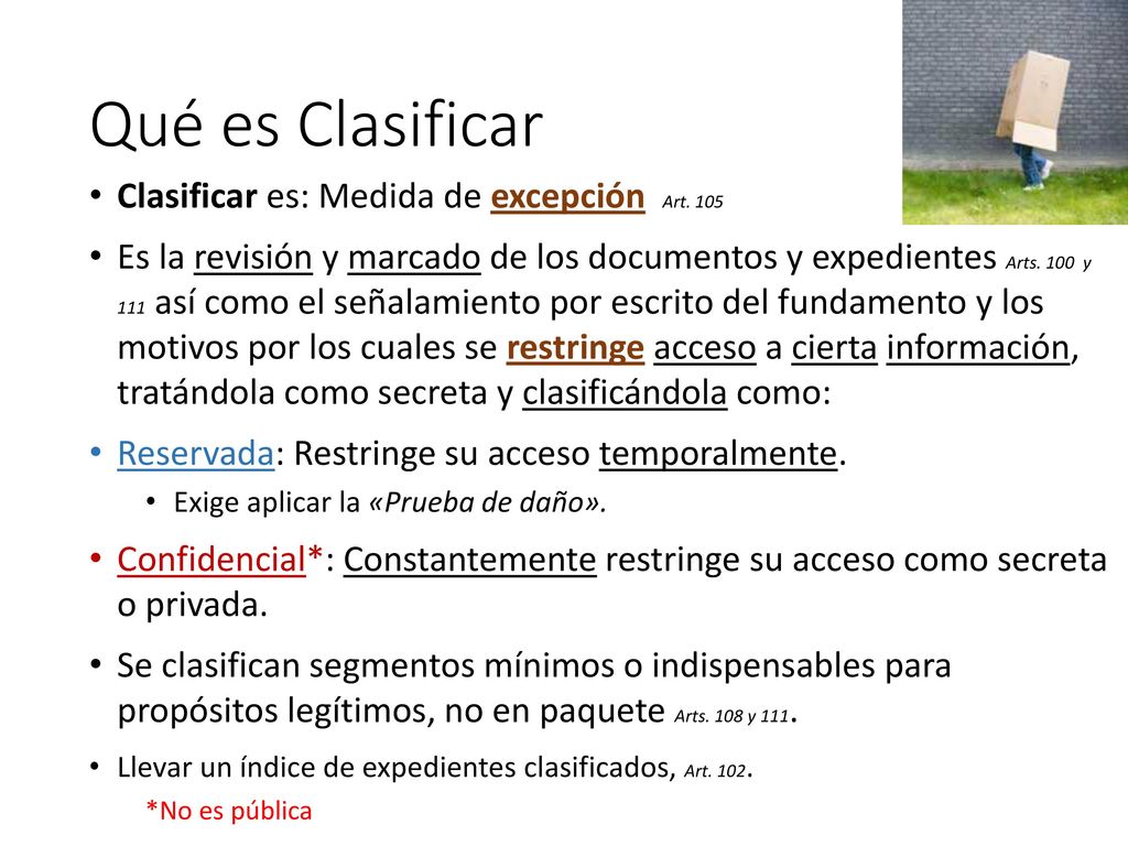Qué es Clasificar Clasificar es: Medida de excepción Art. 105