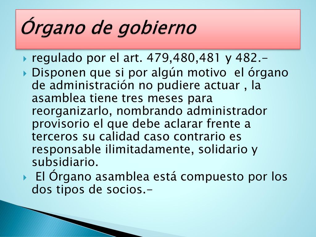 Órgano de gobierno regulado por el art. 479,480,481 y 482.-