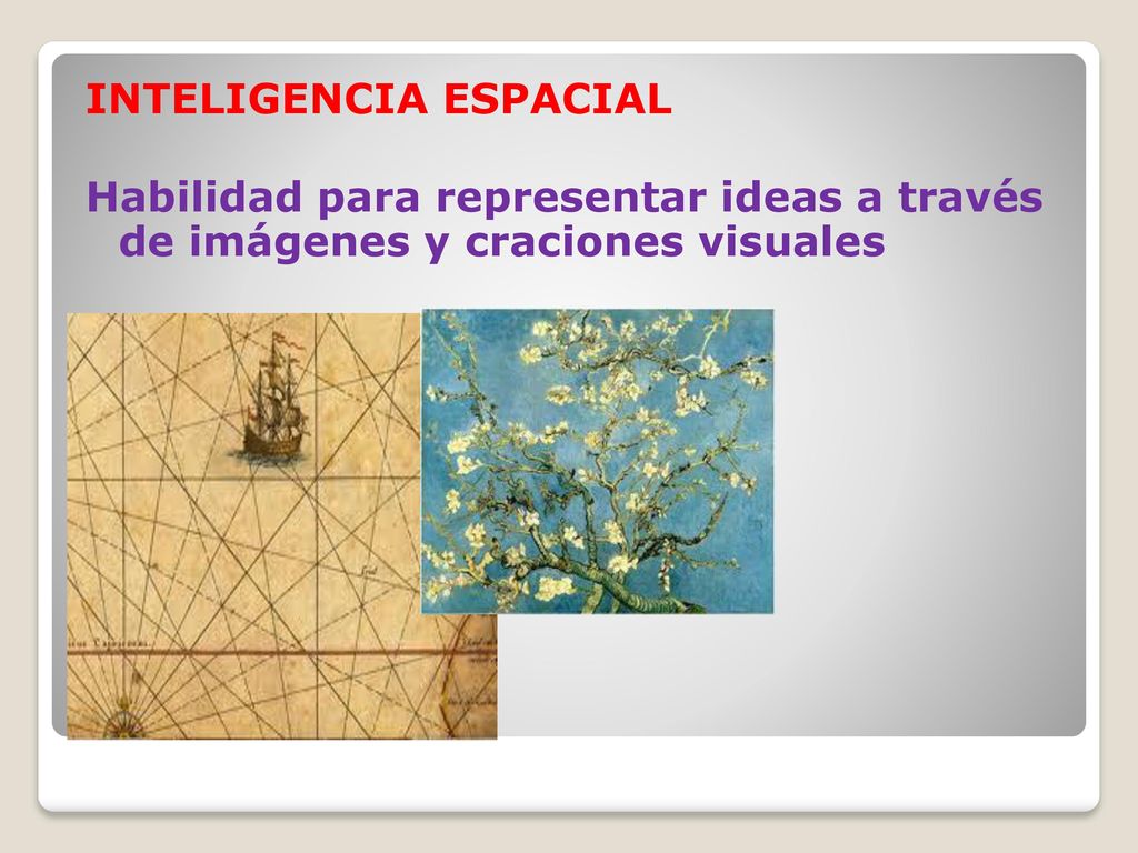 INTELIGENCIA ESPACIAL Habilidad para representar ideas a través de imágenes y craciones visuales