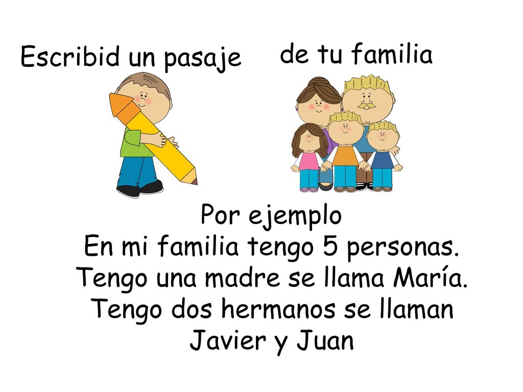 En mi familia tengo 5 personas. Tengo una madre se llama María.