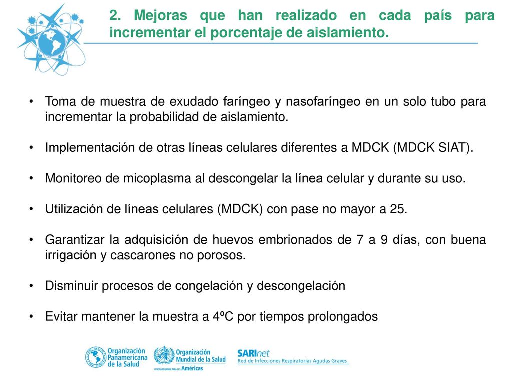 2. Mejoras que han realizado en cada país para incrementar el porcentaje de aislamiento.