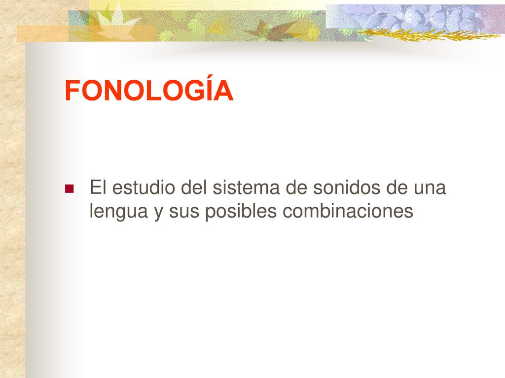 FONOLOGÍA El estudio del sistema de sonidos de una lengua y sus posibles combinaciones