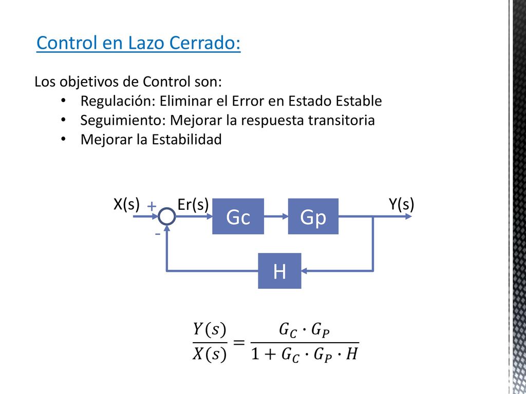 Gc Gp H Control en Lazo Cerrado: + - X(s) Er(s) Y(s)