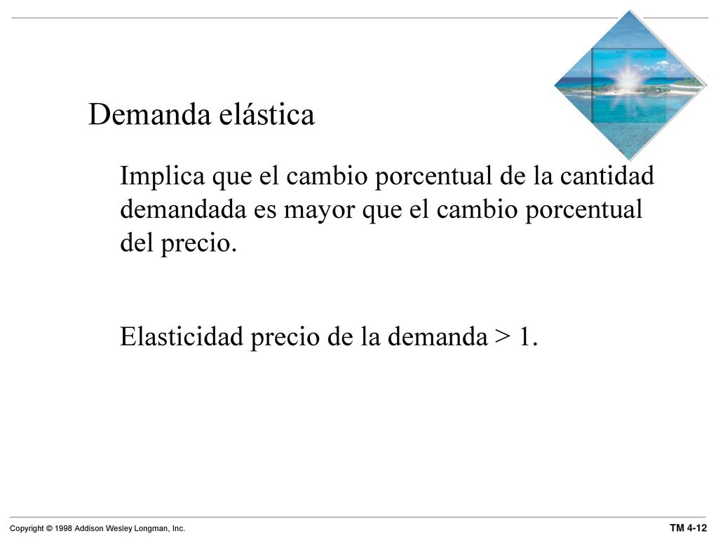 Demanda elástica Implica que el cambio porcentual de la cantidad demandada es mayor que el cambio porcentual del precio.