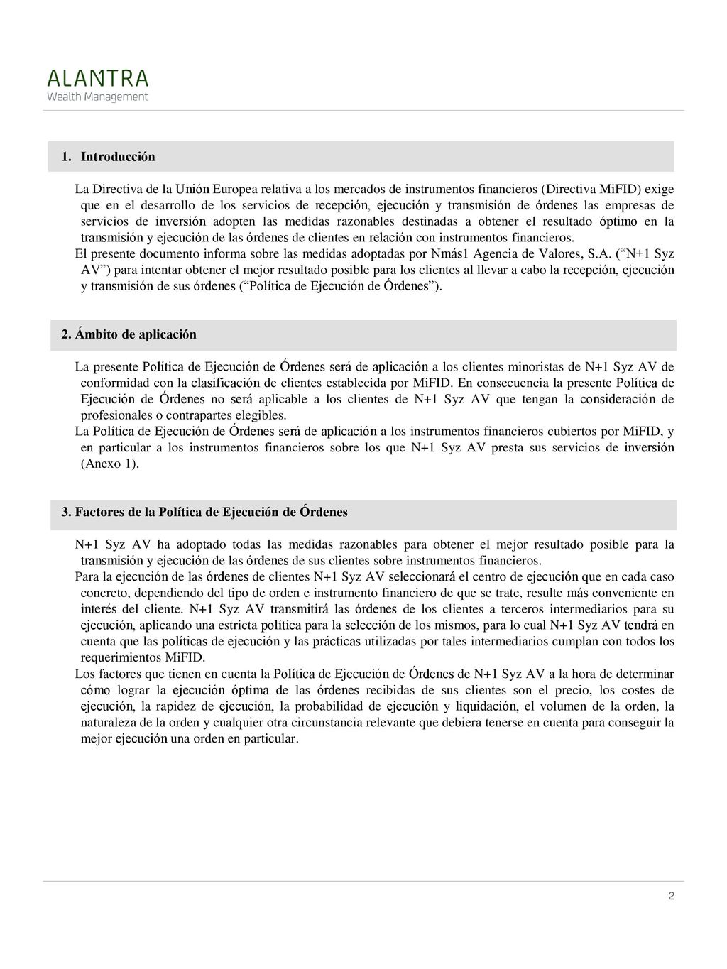 3. Factores de la Política de Ejecución de Órdenes