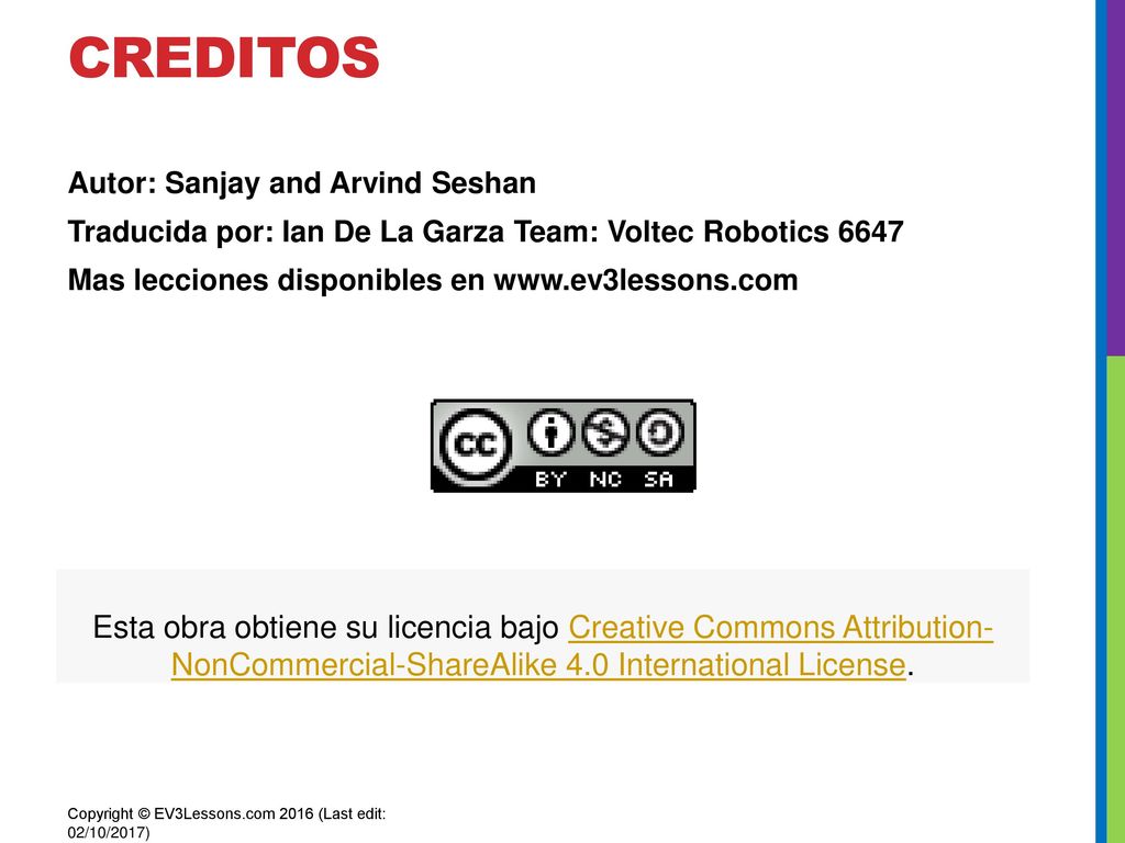 Creditos Autor: Sanjay and Arvind Seshan Traducida por: Ian De La Garza Team: Voltec Robotics 6647 Mas lecciones disponibles en