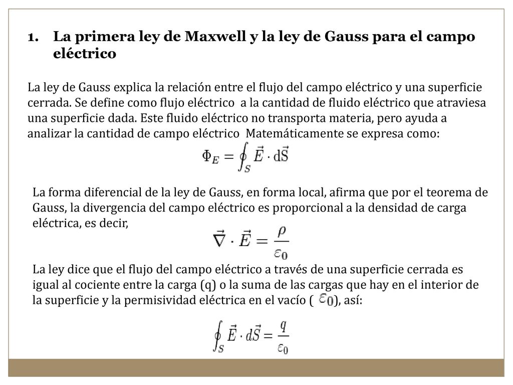 La primera ley de Maxwell y la ley de Gauss para el campo eléctrico