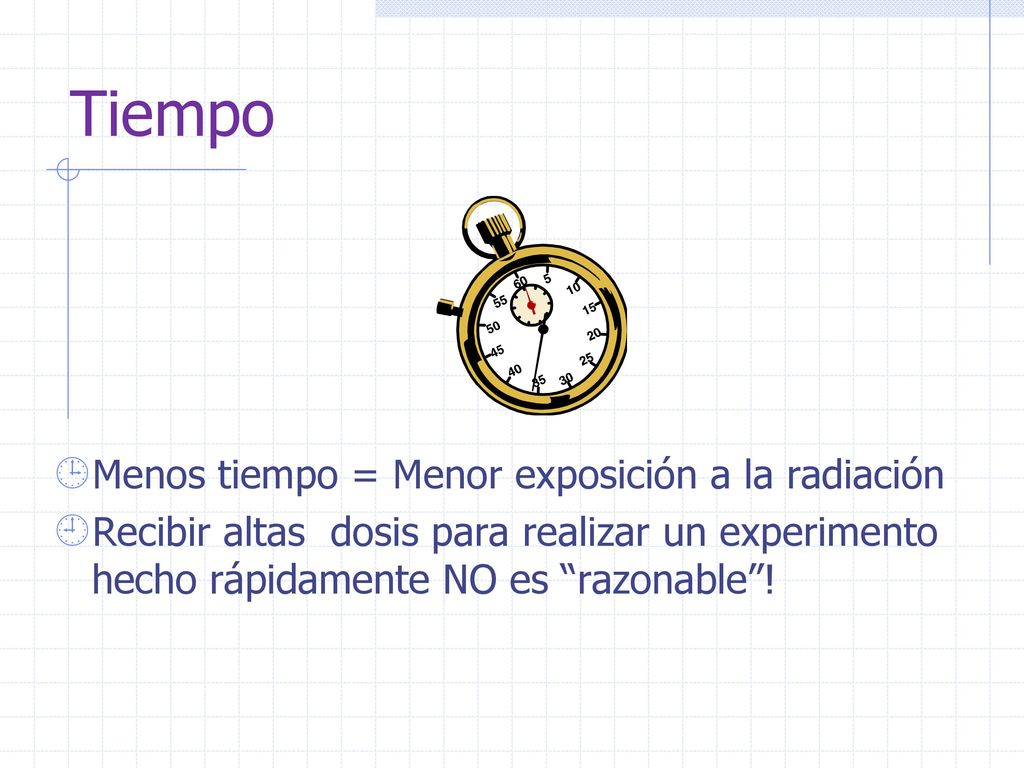 Tiempo Menos tiempo = Menor exposición a la radiación
