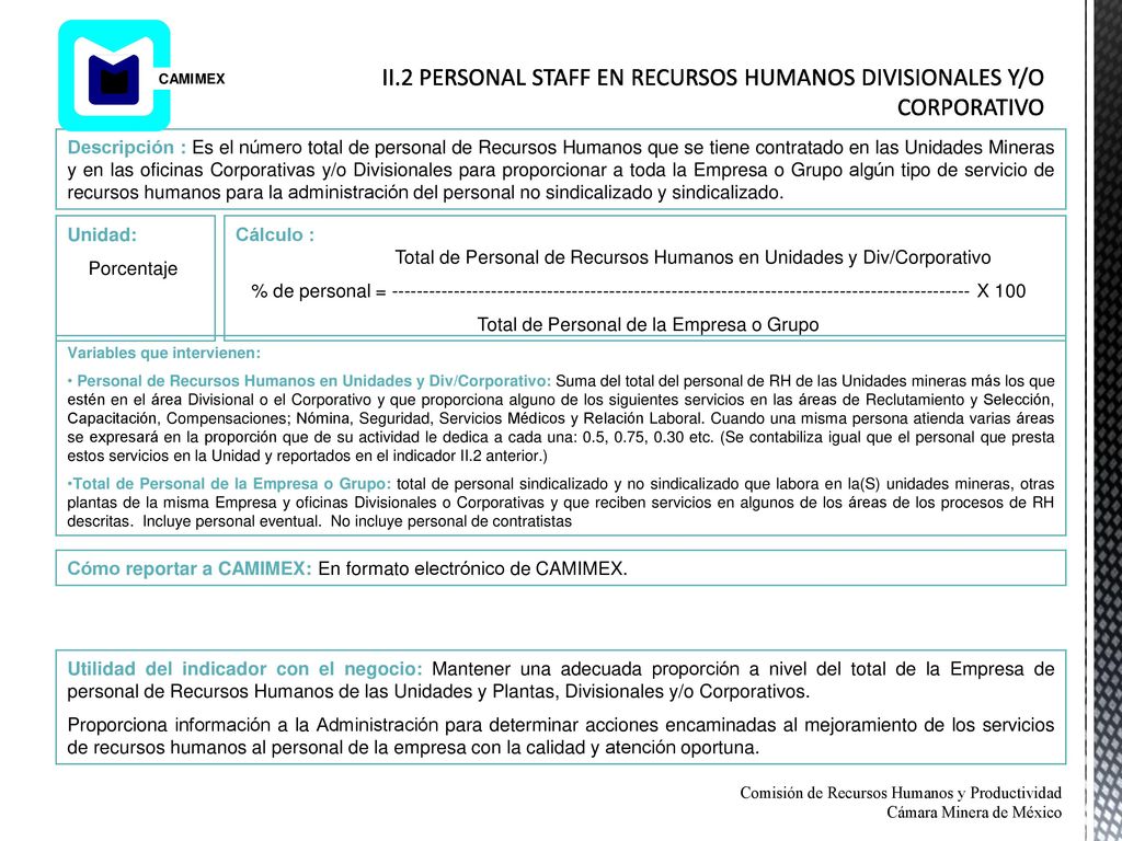 II.2 PERSONAL STAFF EN RECURSOS HUMANOS DIVISIONALES Y/O CORPORATIVO