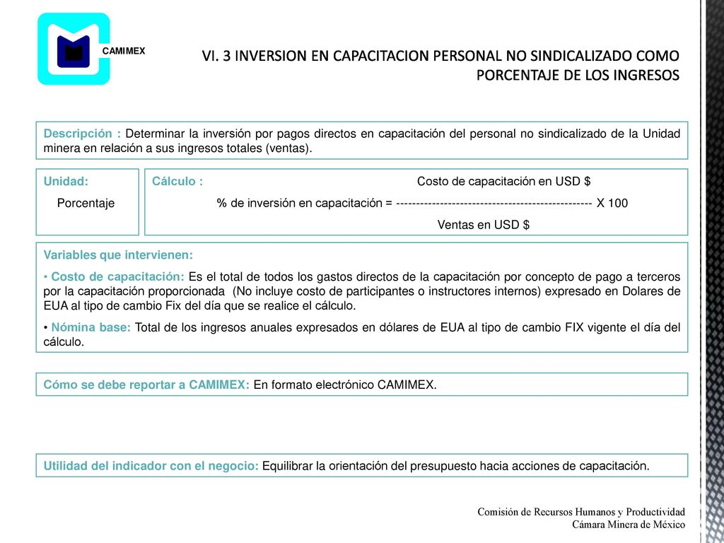 VI. 3 INVERSION EN CAPACITACION PERSONAL NO SINDICALIZADO COMO PORCENTAJE DE LOS INGRESOS