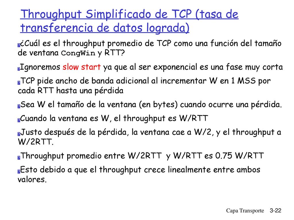 Throughput Simplificado de TCP (tasa de transferencia de datos lograda)