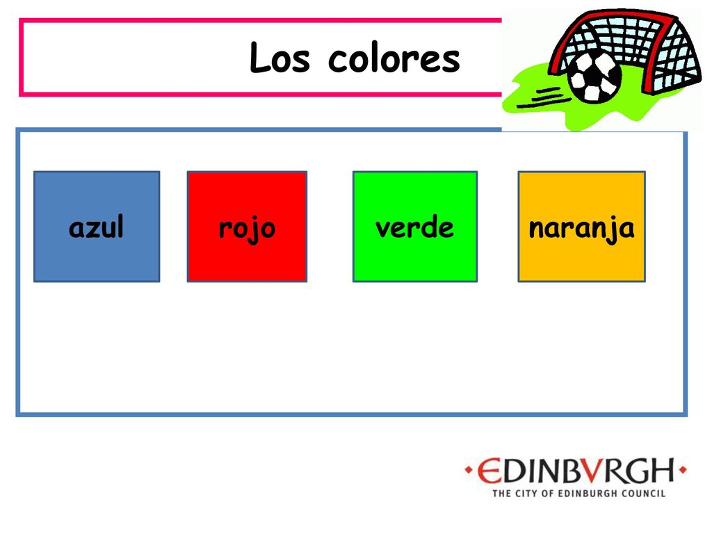 Los colores azul rojo verde naranja