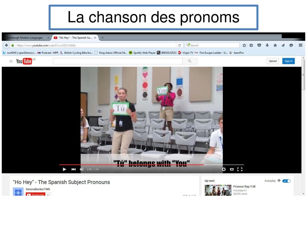 La chanson des pronoms Link to youtube cliphttps://  v=icSZCYxSN5s
