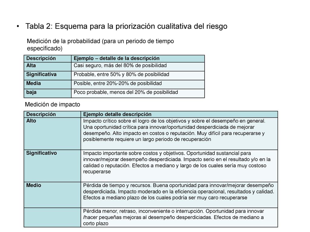 Tabla 2: Esquema para la priorización cualitativa del riesgo