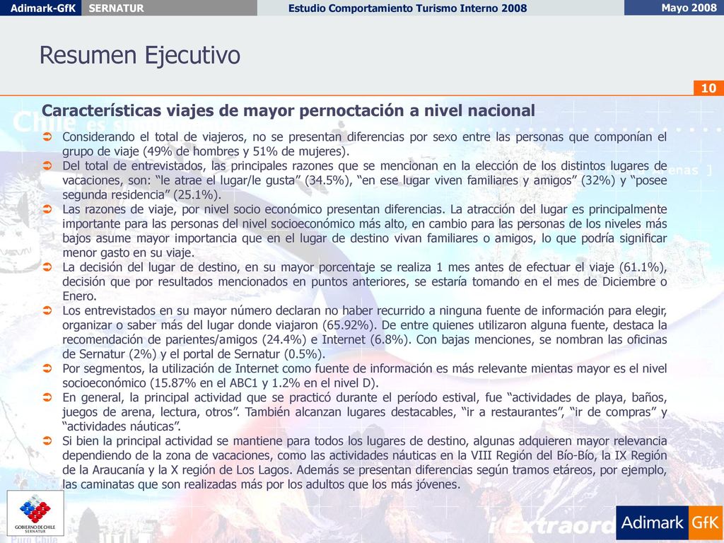 Resumen Ejecutivo Características viajes de mayor pernoctación a nivel nacional.
