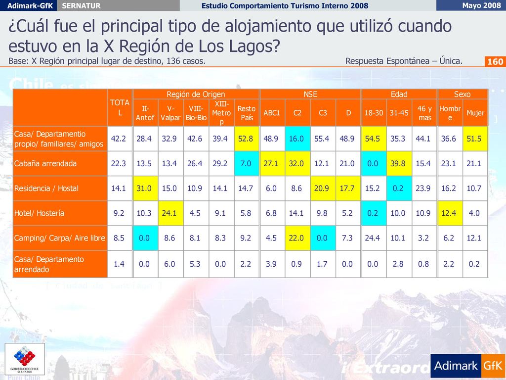 ¿Cuál fue el principal tipo de alojamiento que utilizó cuando estuvo en la X Región de Los Lagos