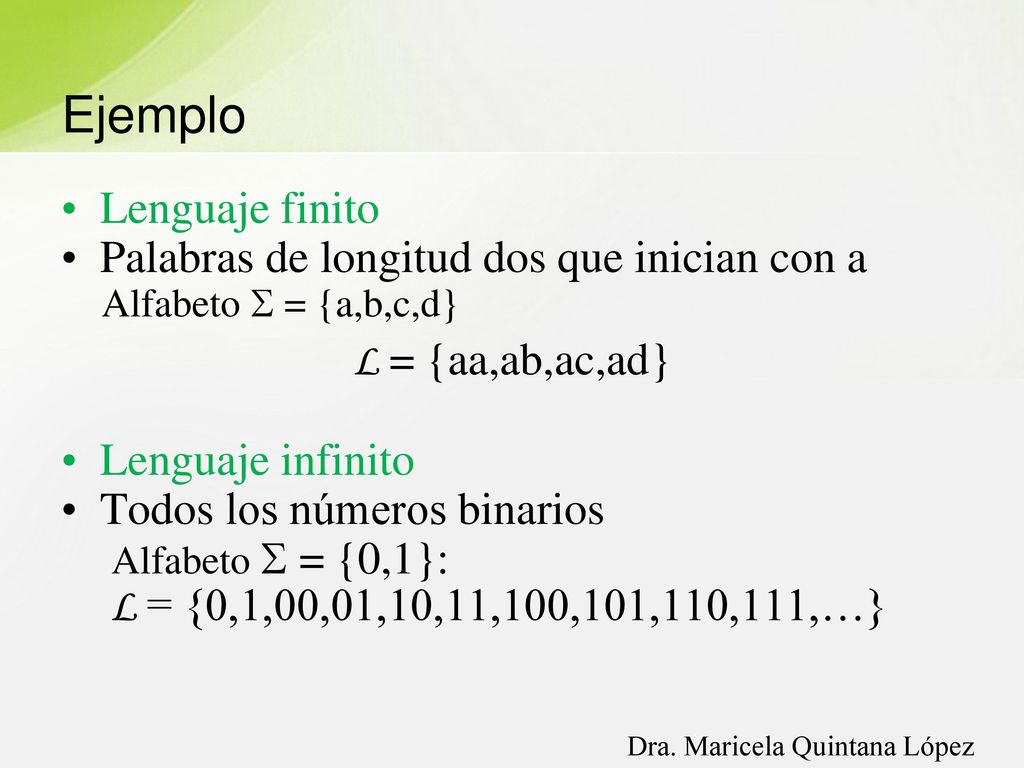 Ejemplo Lenguaje finito Palabras de longitud dos que inician con a