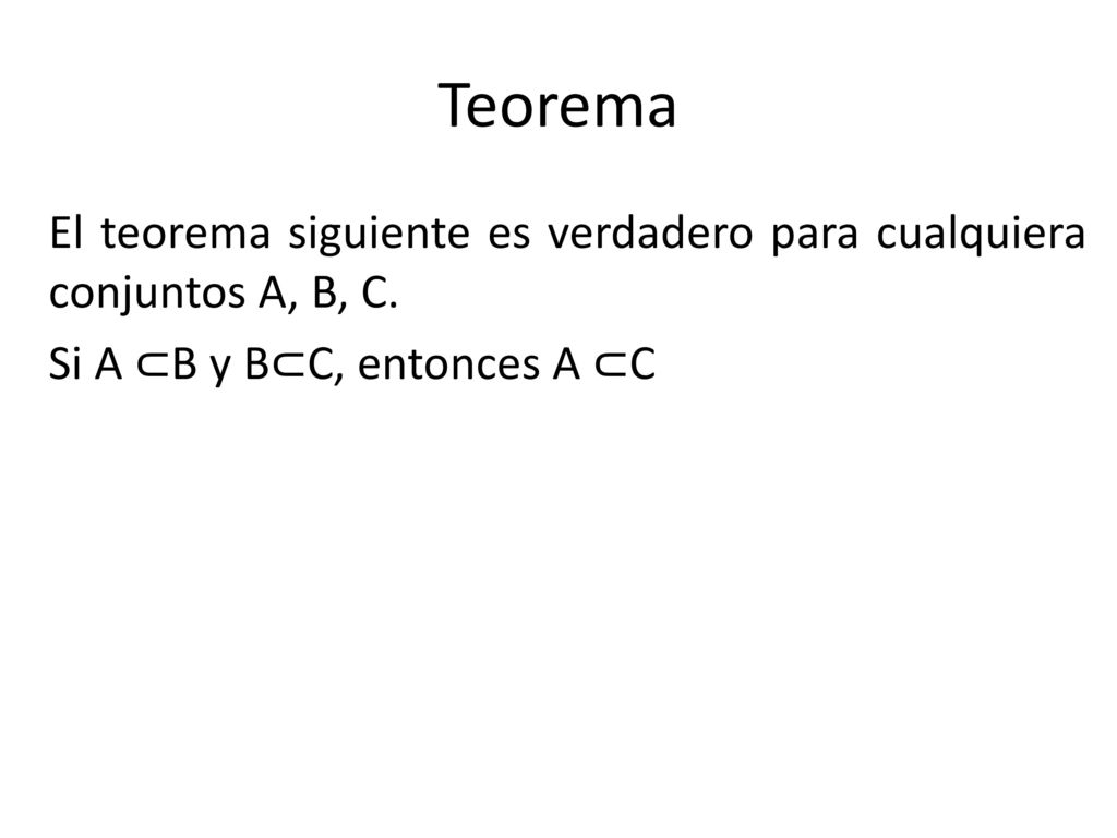 Teorema El teorema siguiente es verdadero para cualquiera conjuntos A, B, C.