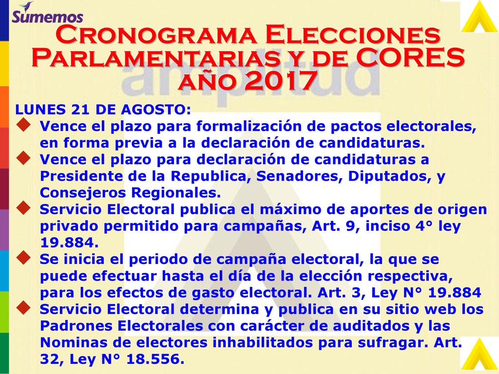Cronograma Elecciones Parlamentarias y de CORES año 2017