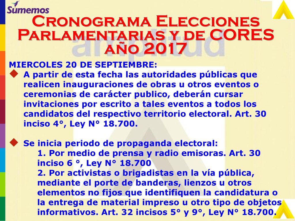 Cronograma Elecciones Parlamentarias y de CORES año 2017