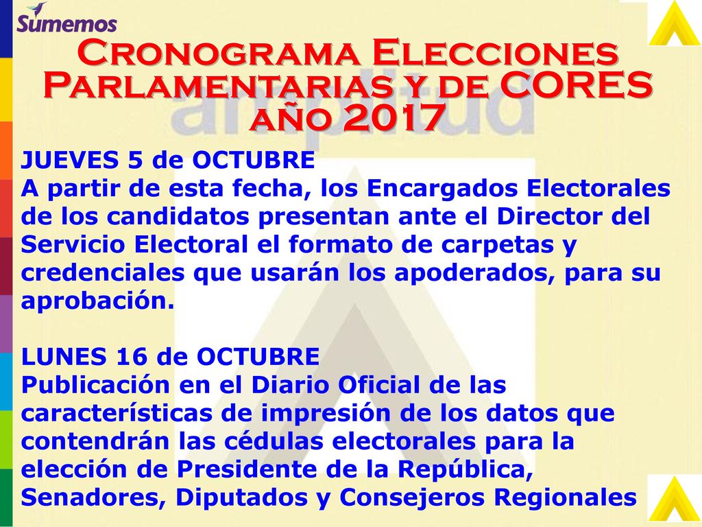 Cronograma Elecciones Parlamentarias y de CORES año 2017