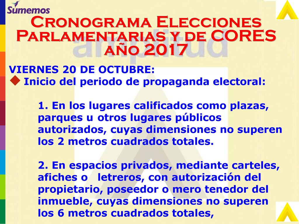 Cronograma Elecciones Parlamentarias y de CORES año 2017