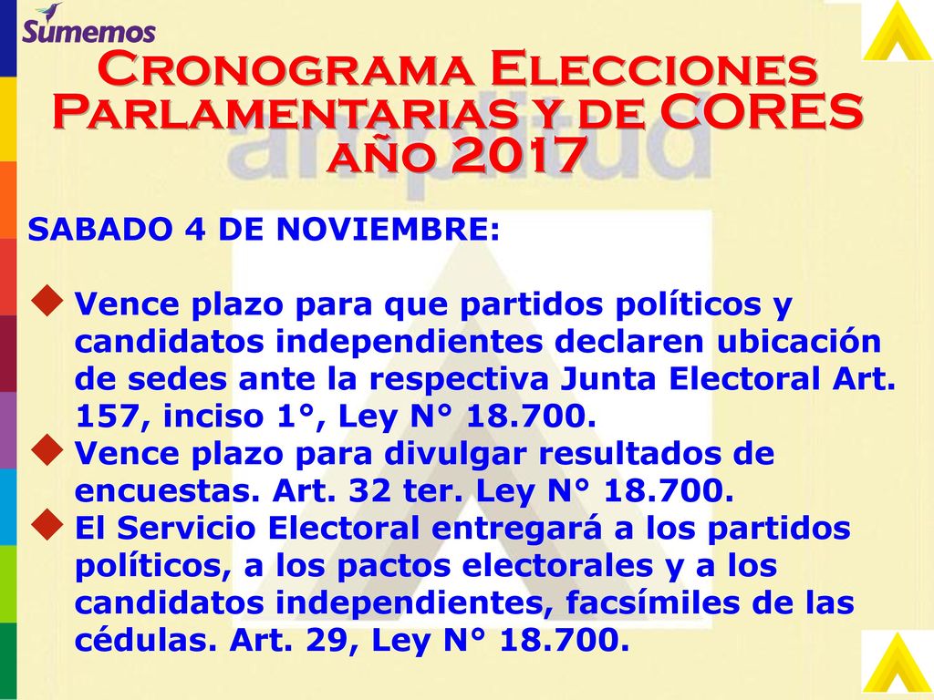 Cronograma Elecciones Parlamentarias y de CORES año 2017