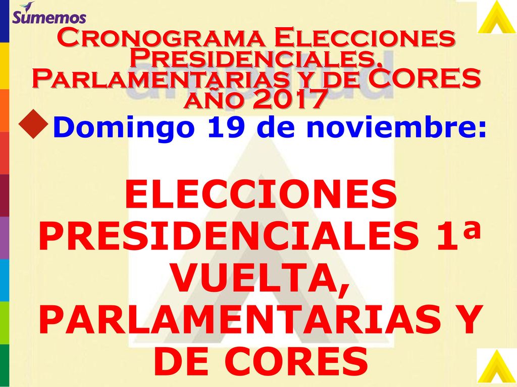 ELECCIONES PRESIDENCIALES 1ª VUELTA, PARLAMENTARIAS Y DE CORES